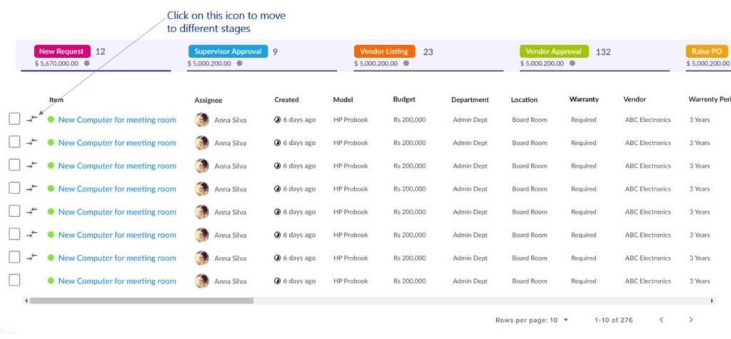 WorkHub24 - Move Cards Between Stages in List View